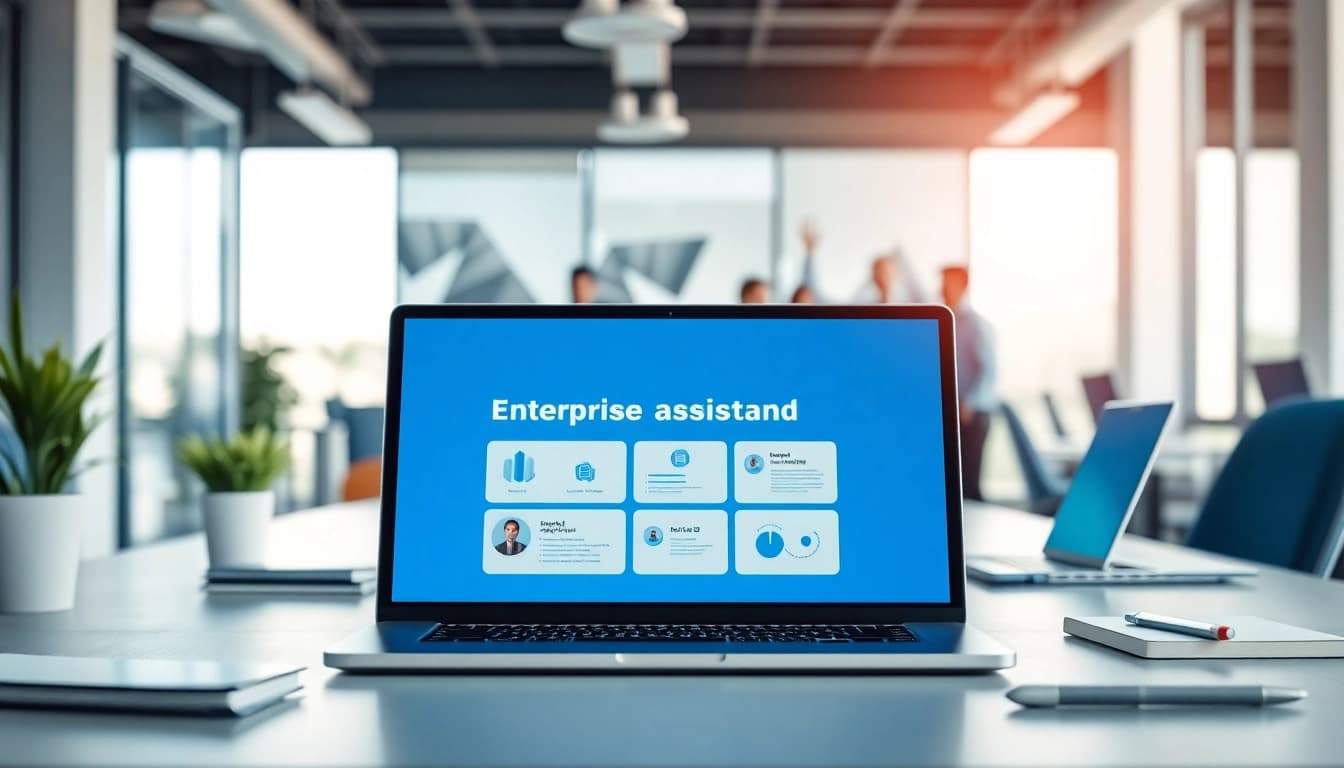 Engaging view of an enterprise assistant platform interface enhancing productivity in a modern office.