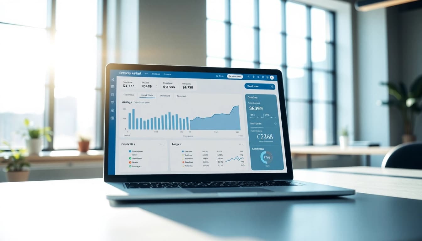 Showcasing an enterprise assistant platform interface on a laptop, illustrating productivity and modernity.