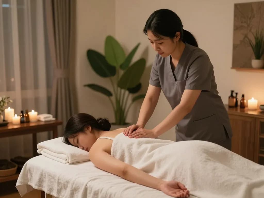 Relaxing 인천 출장마사지 experience in a cozy hotel room with soothing ambiance.