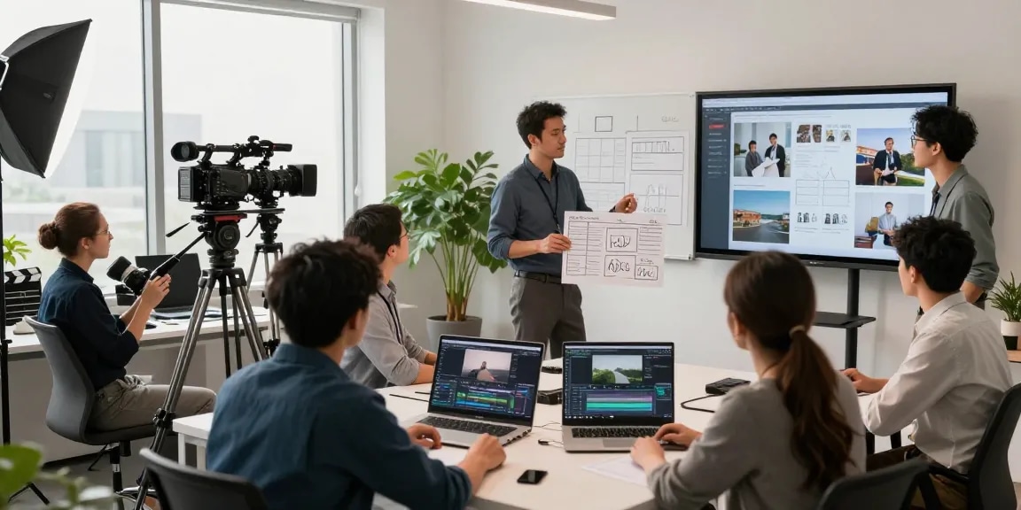 Corporate Videography Services in Singapore team collaborating in a modern studio.
