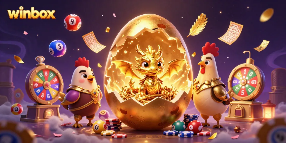 Winbox online casino experience starring a baby dragon in a nest of poker chips.