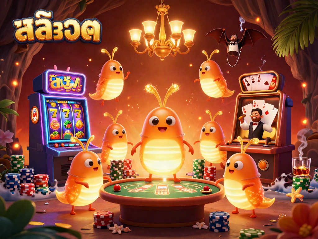 Engage in สล็อต experiences with glowworms illuminating a vibrant cave casino scene.