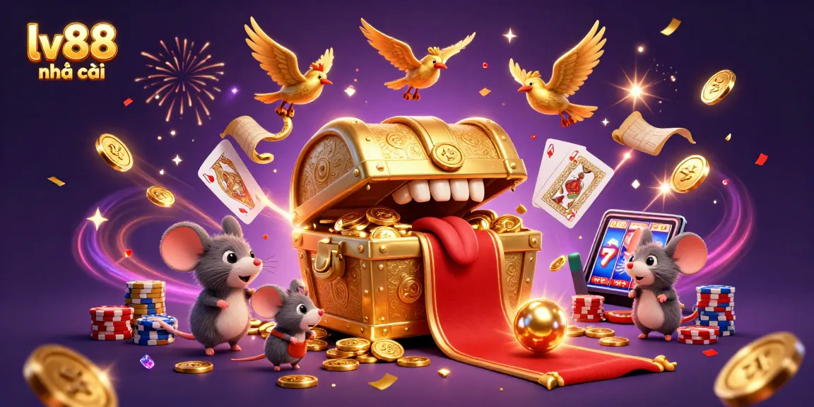 Spin and win at lv88 nhà cái with exciting games and dazzling treasures in an energetic casino illustration.