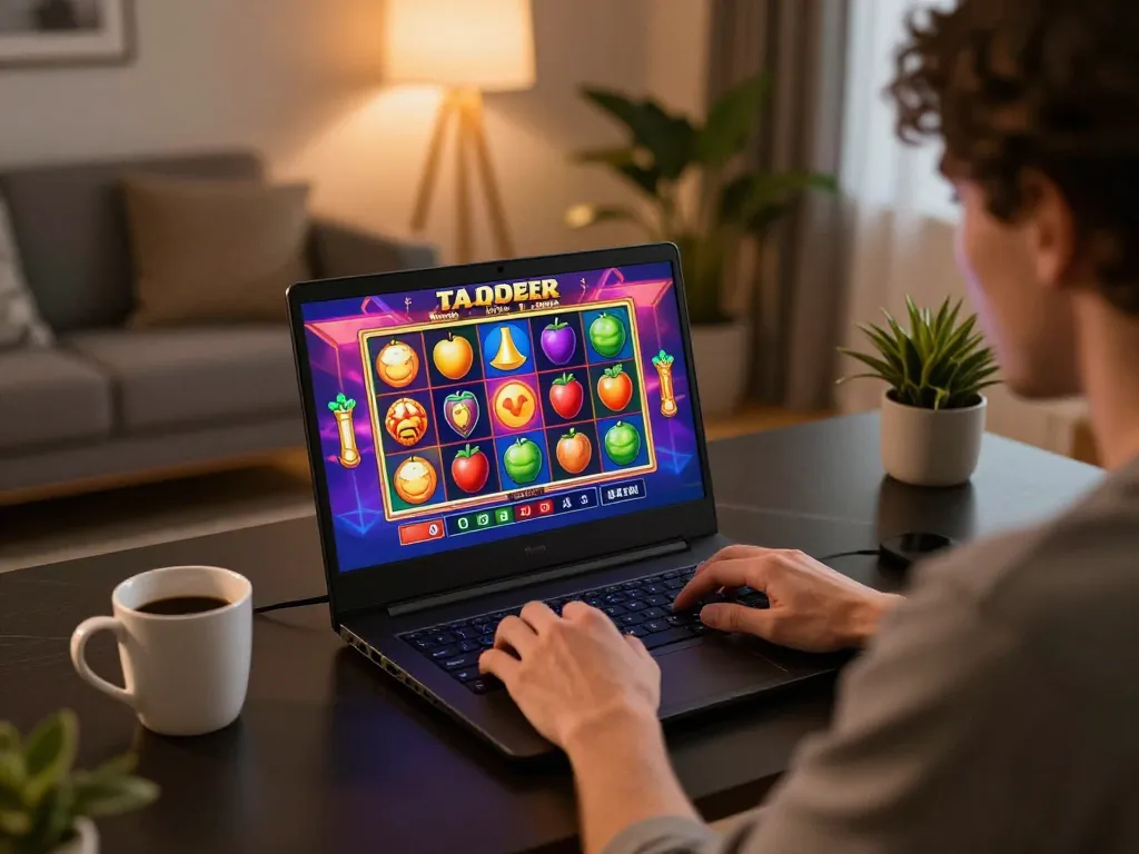 Engaging in online casino gaming on f8beta2 with colorful slot interface displayed