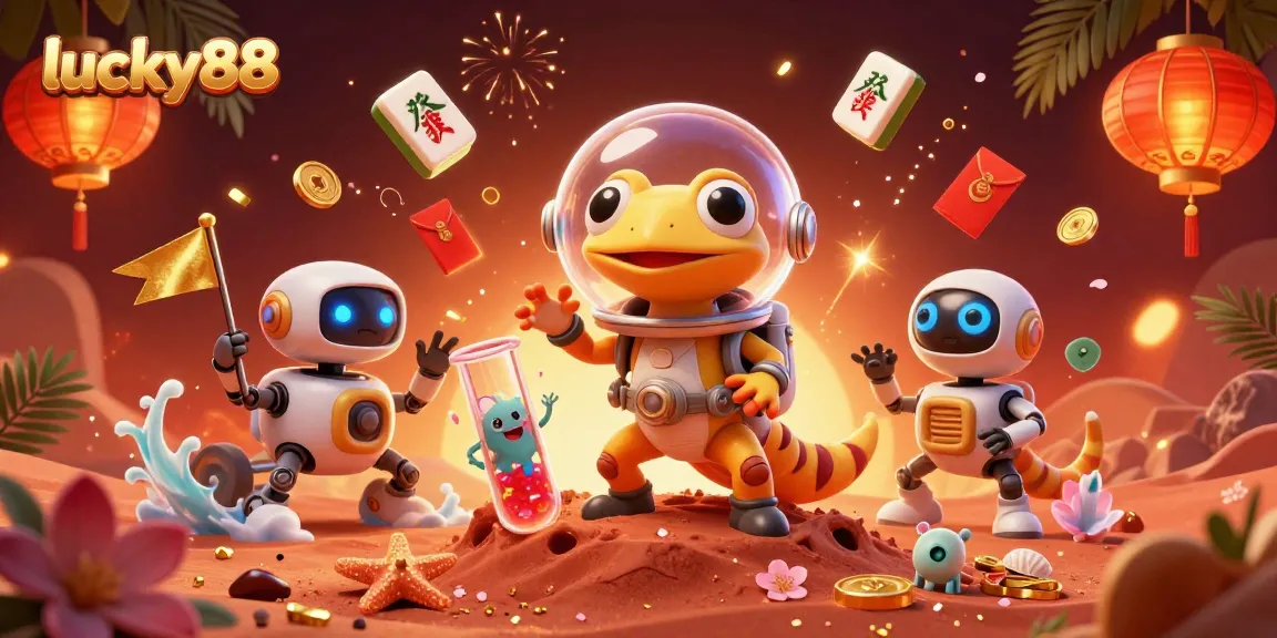 Experience lucky88's thrilling casino adventure with a Martian gecko discovering hidden treasures.