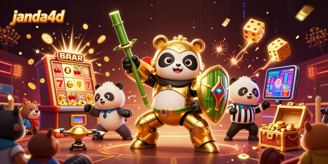 Gali kemenangan di janda4d dengan mesin slot megah dan karakter menarik dalam ilustrasi kasino 3D