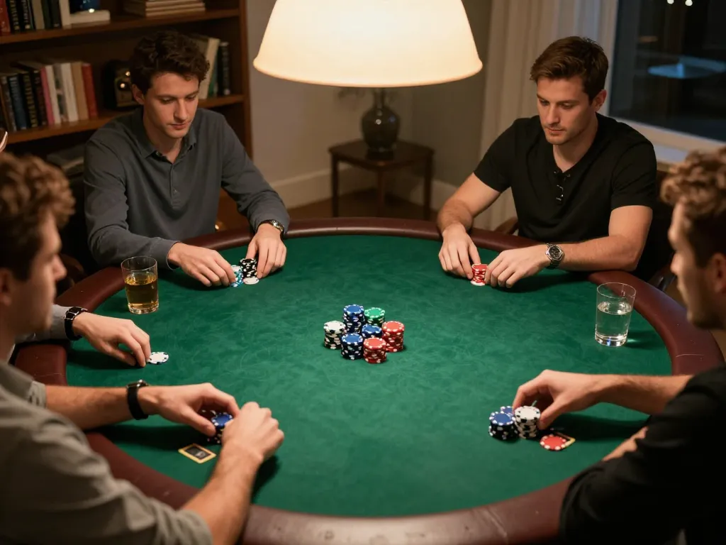 CM88 poker night showcasing players engaged in strategic gameplay around a round table.