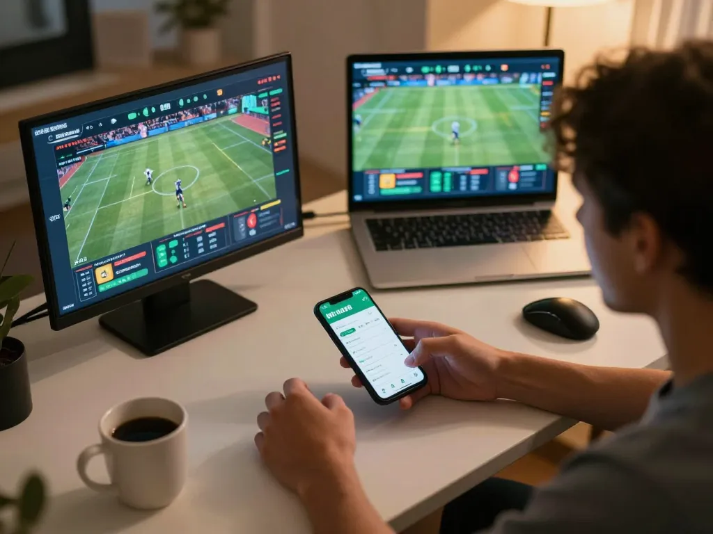 Person using the MB88 app to place a strategic bet on sports in a cozy home environment.