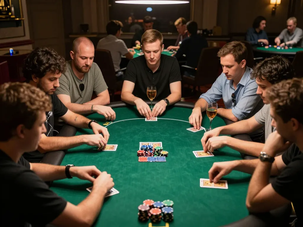 tg8 players engaged in a thrilling poker game at an elegant private table