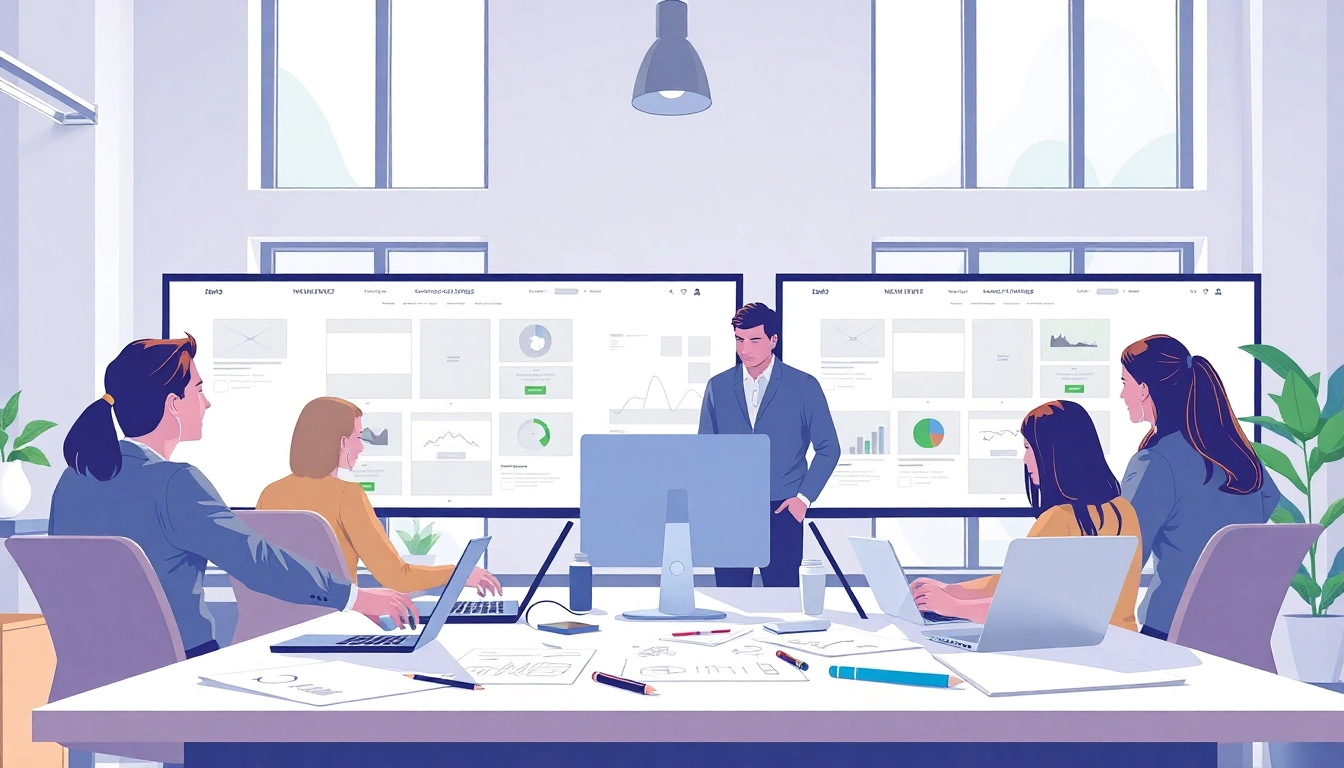 Creative team of Website Designers Hereford collaborating in a modern workspace.