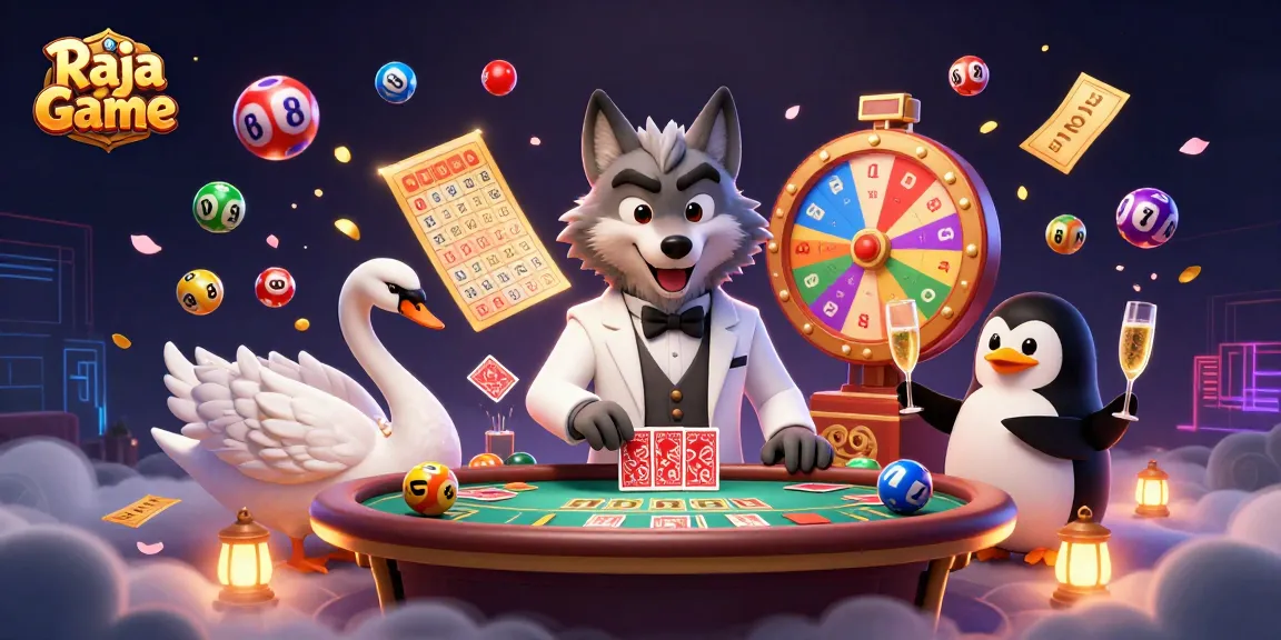 Experience thrilling gaming action with Raja Game's vibrant and dynamic casino illustration.