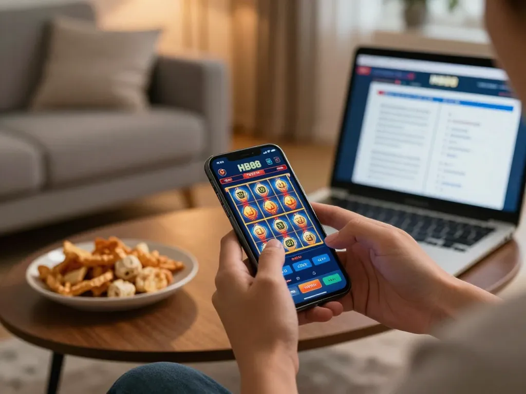 Play HB88 casino games on a smartphone while relaxing at home.