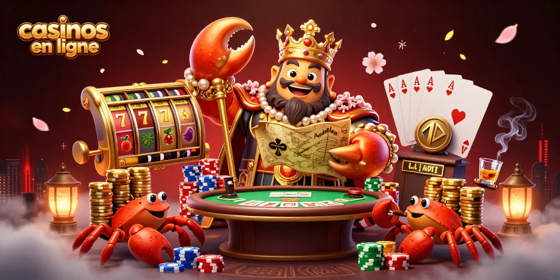 Jeu aux casinos en ligne avec un crabe empereur et des éléments de machine à sous.