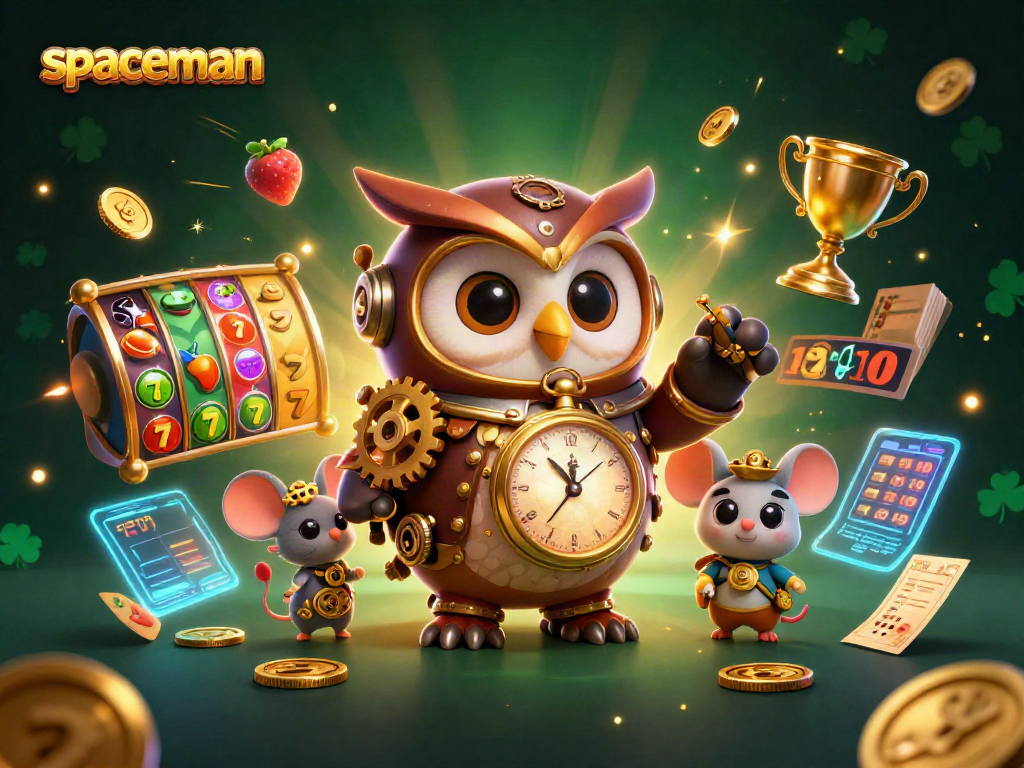 Spaceman owl and mouse illustrate thrilling casino slots action with engaging elements.