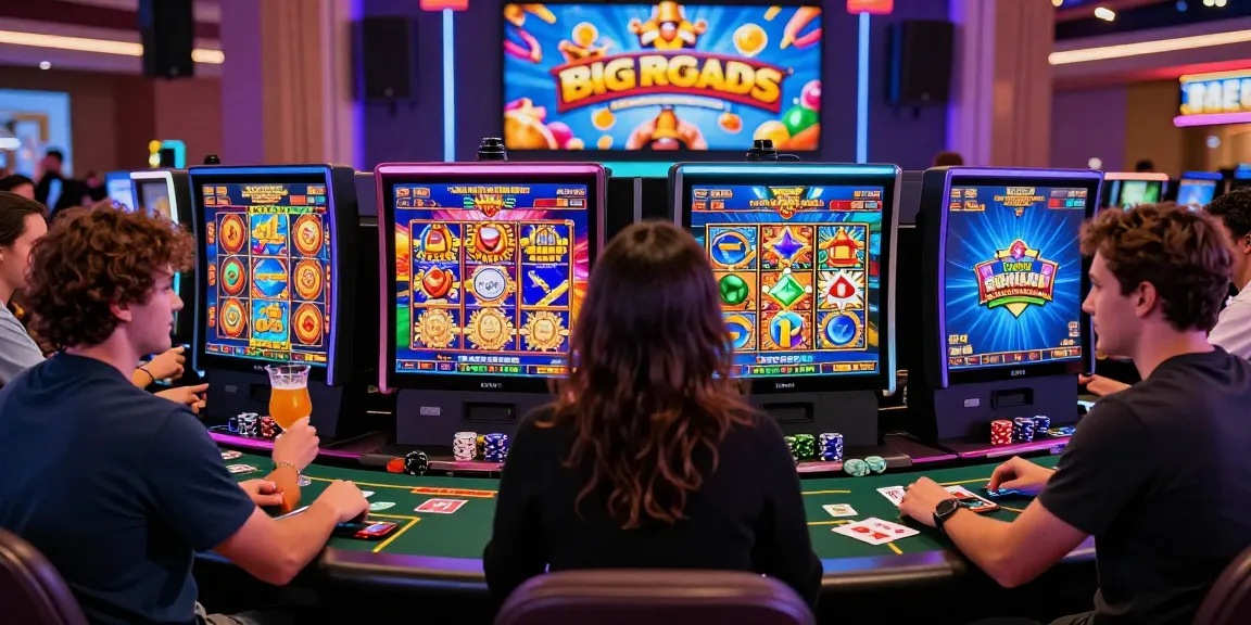 Exciting gameplay at online credit card casinos with vibrant slot games and players enjoying casino action.