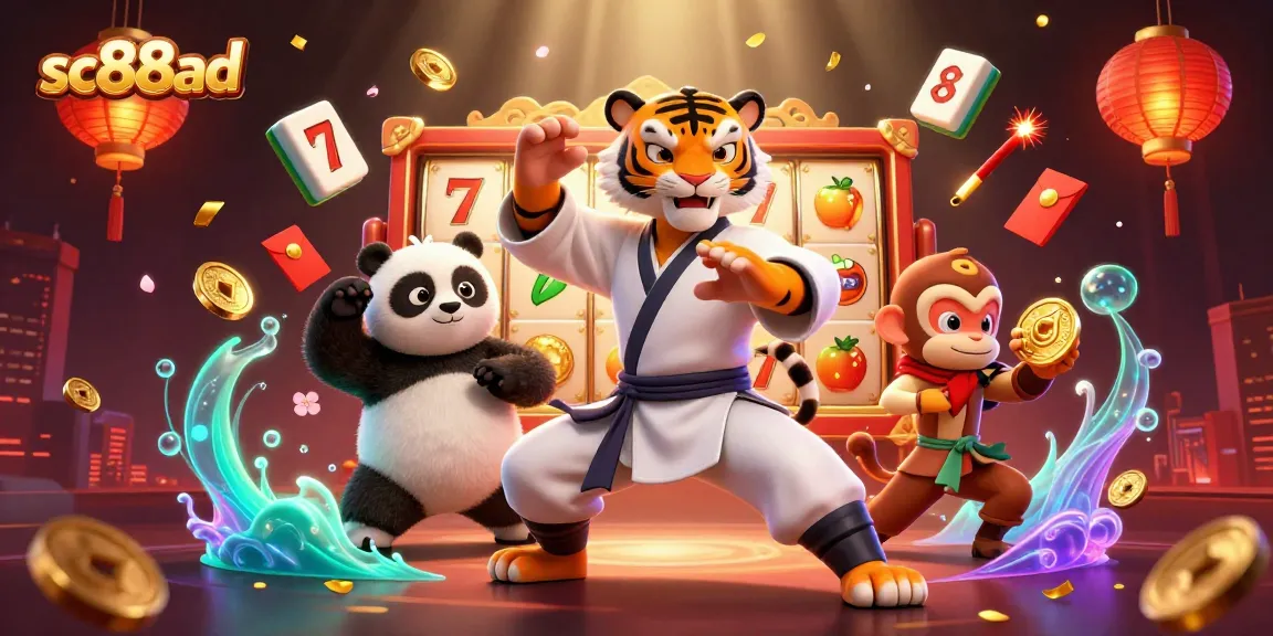 Experience thrilling gambling action at sc88ad with dynamic slot reels, golden symbols, and engaging characters.