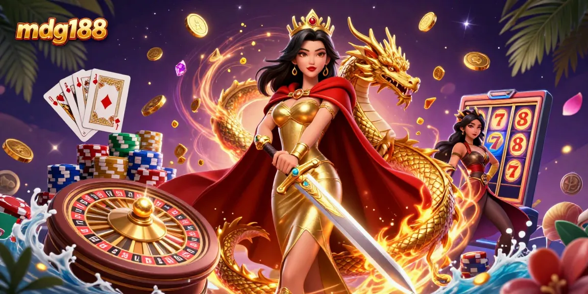 Experience thrilling jackpots with mdg188 as stunning visuals of a warrior queen and golden treasures come to life.