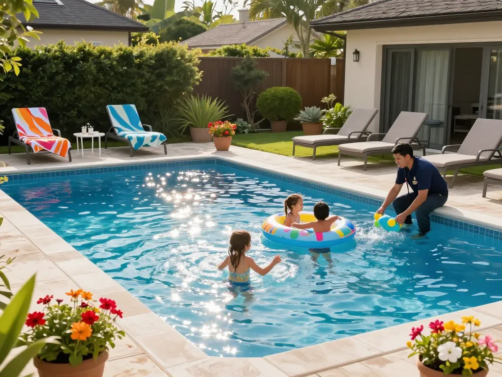 Family enjoying Dolphin Pool Services in a vibrant pool setting.