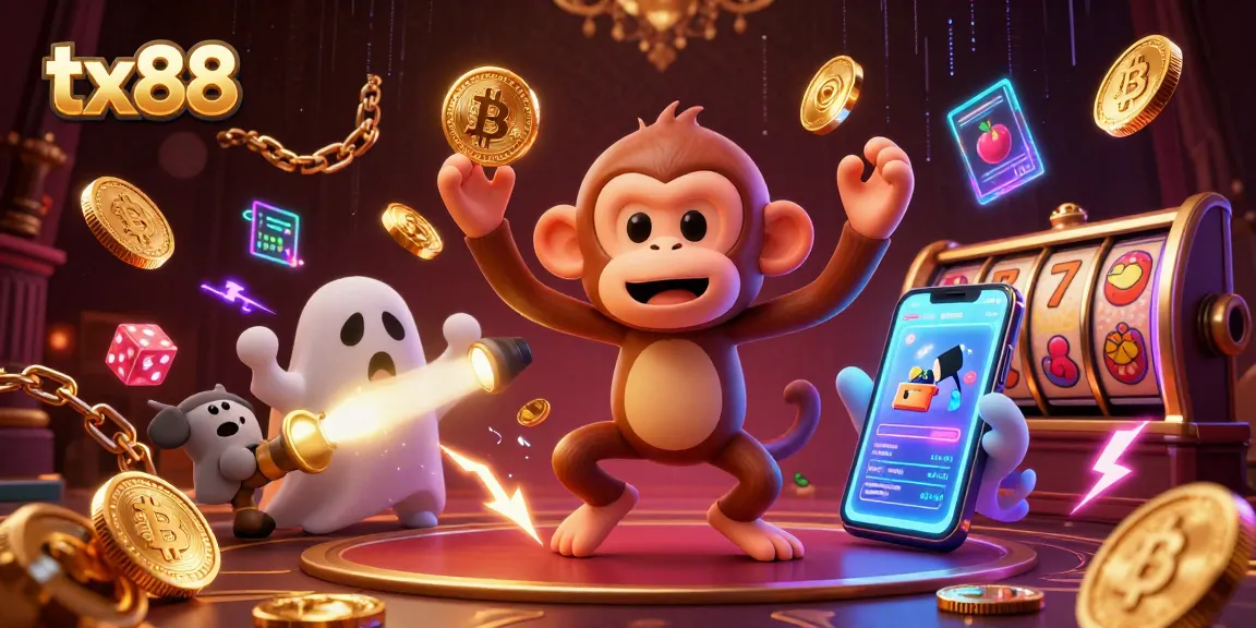 Engage with tx88's exciting casino atmosphere featuring a playful ghost and crypto elements.