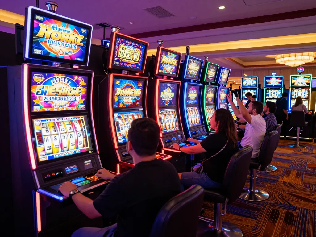 Experience open88 đăng nhập with engaging slot machines and lively excitement in a vibrant casino scene.