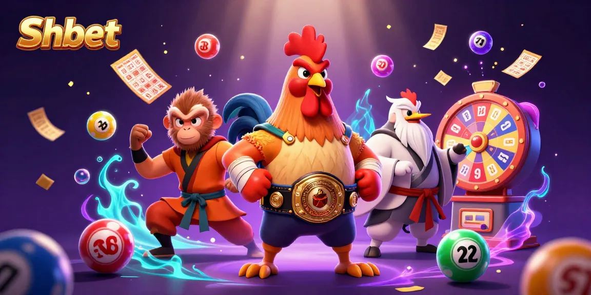 Shbet enhances excitement with vibrant lottery and gaming elements, featuring energetic characters.