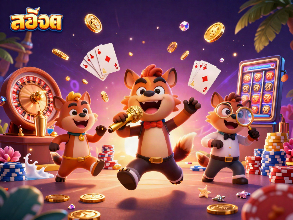 Engage in exciting สล็อต games with hyena characters in a vibrant casino scene.