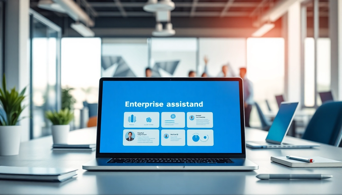Engaging view of an enterprise assistant platform interface enhancing productivity in a modern office.