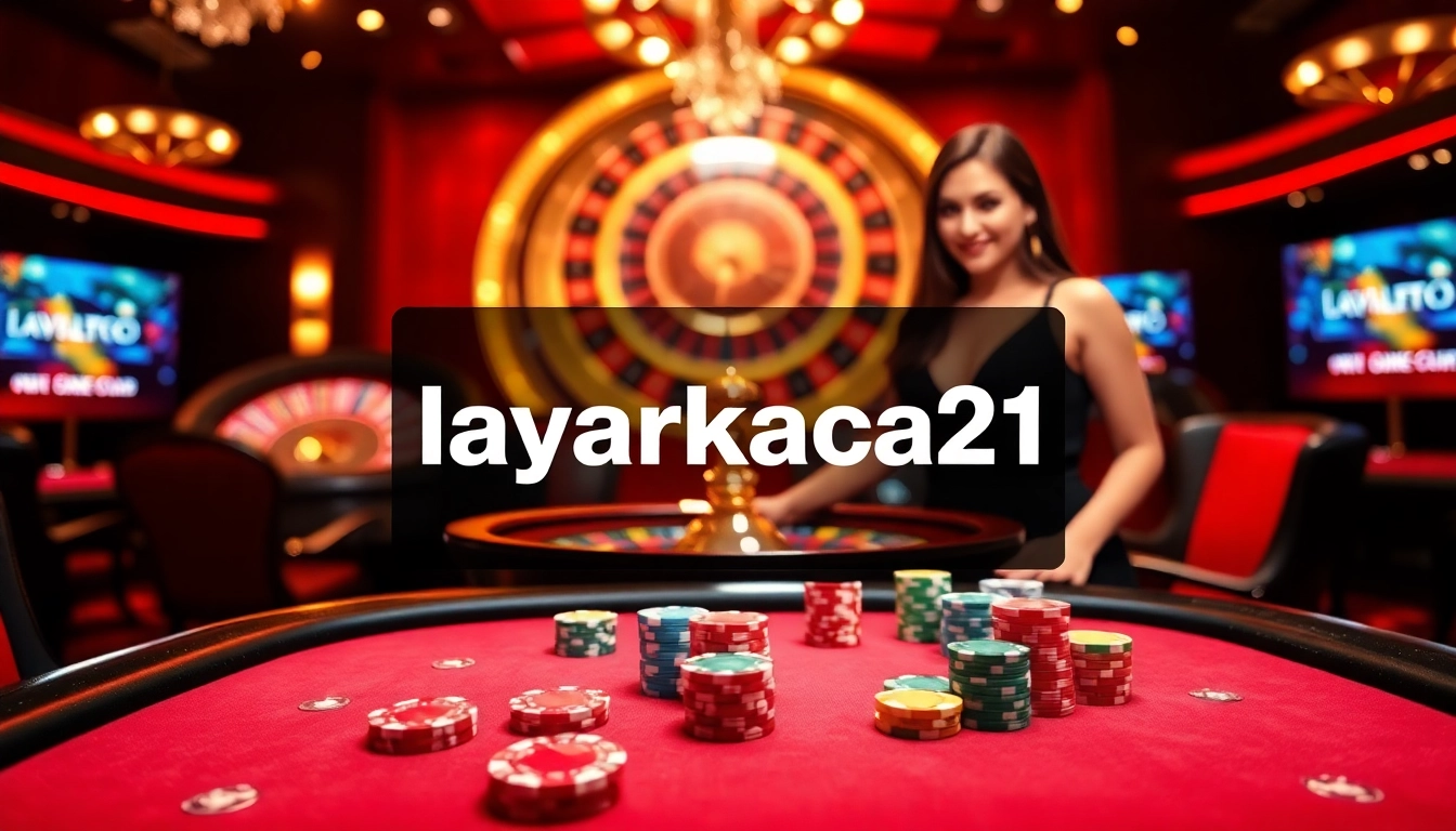 Players enjoying a thrilling game of poker at a luxurious casino featuring layarkaca21.