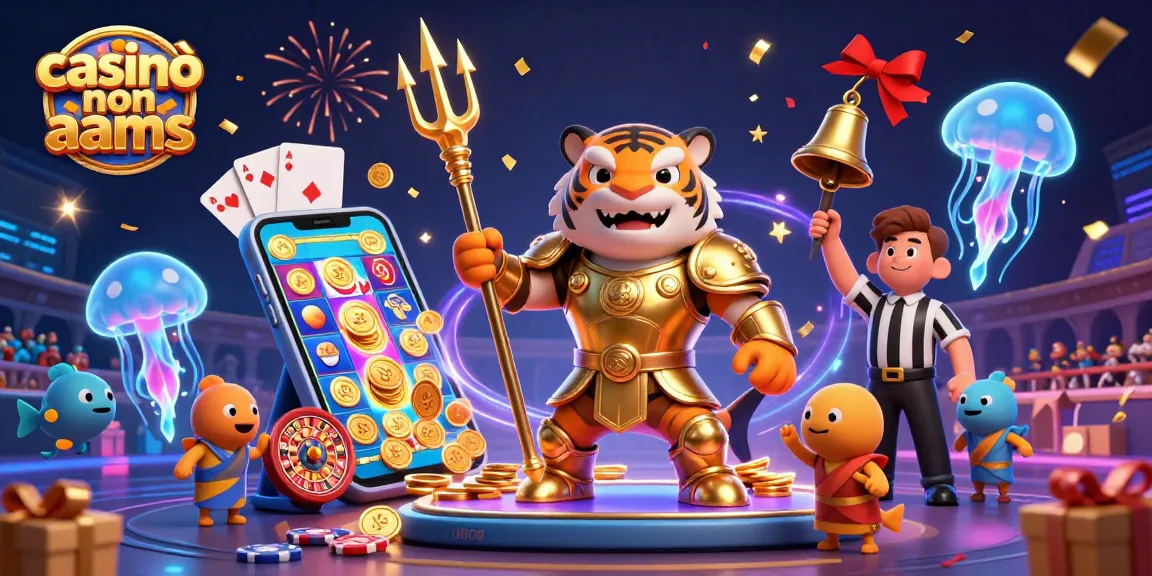 I casinò non AAMS mostrano un gioco emozionante con slot machine, uno squalo d'oro e elementi vibranti del casinò