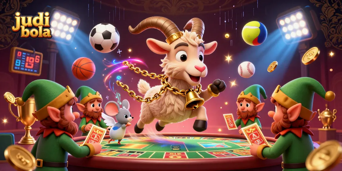 Engage in thrilling judi bola actions featuring vibrant sports balls and festive casino elements highlighting sports betting excitement.