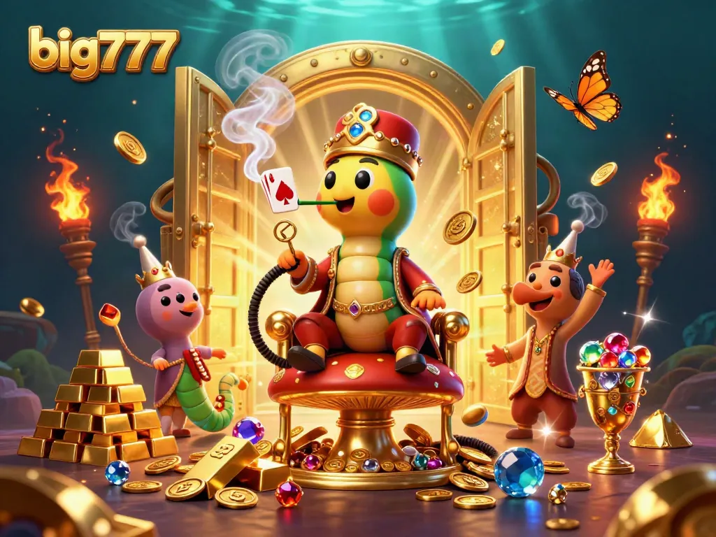 Engage with big777's thrilling casino scenes featuring an imaginative caterpillar and treasures.