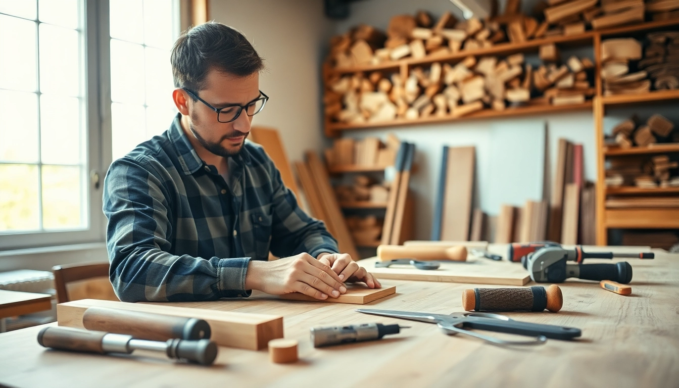 Hands engaged in carpentry apprenticeship, shaping wood with tools in a warm workshop environment.
