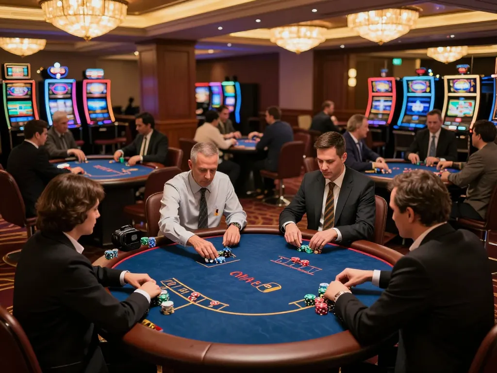 Players enjoying vibrant poker games at G28 com, showcasing colorful chips and luxury atmosphere