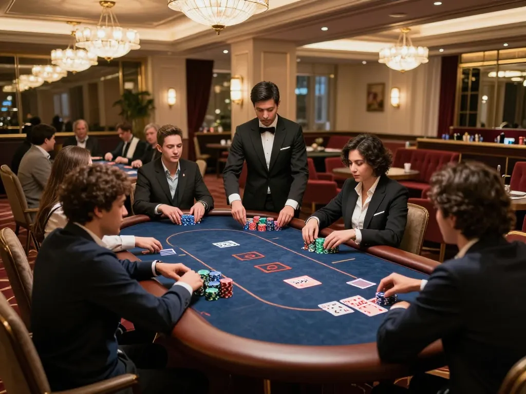 Engaged players in a VIP gaming area at Fun88 com poker table creating a luxurious atmosphere.