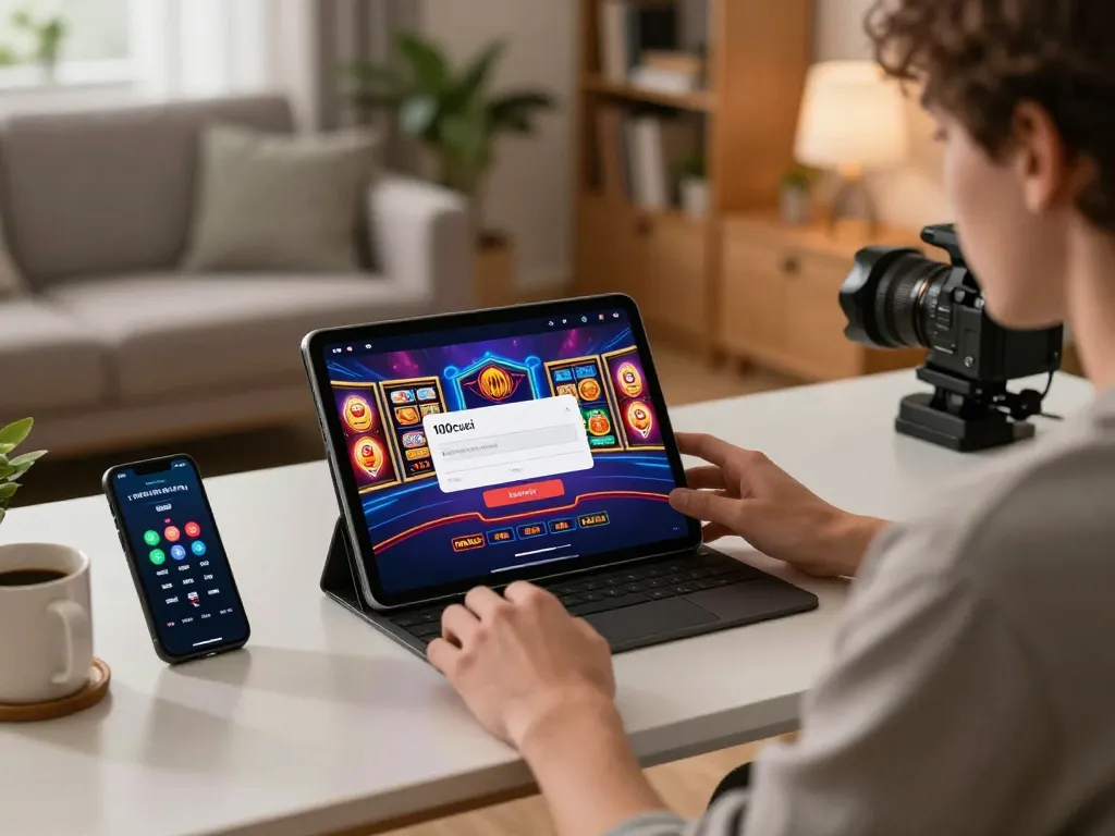 Player accessing 100cuci login for an enhanced online gaming experience on a tablet.