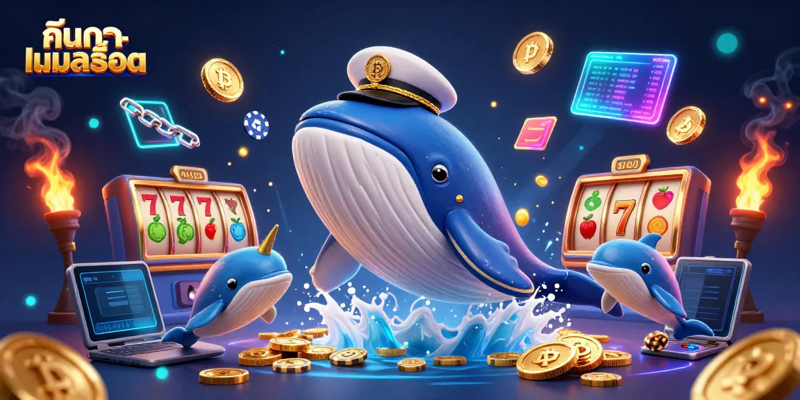Engage with exciting gameplay in a vibrant 3D scene showcasing ค้นหาเกมสล็อต with whales and dolphins.
