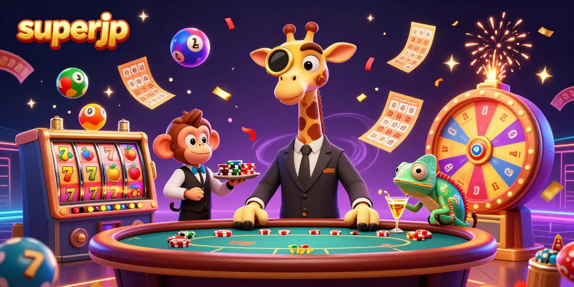 Experience superjp excitement with a vibrant scene featuring a high-roller giraffe and dynamic casino elements.