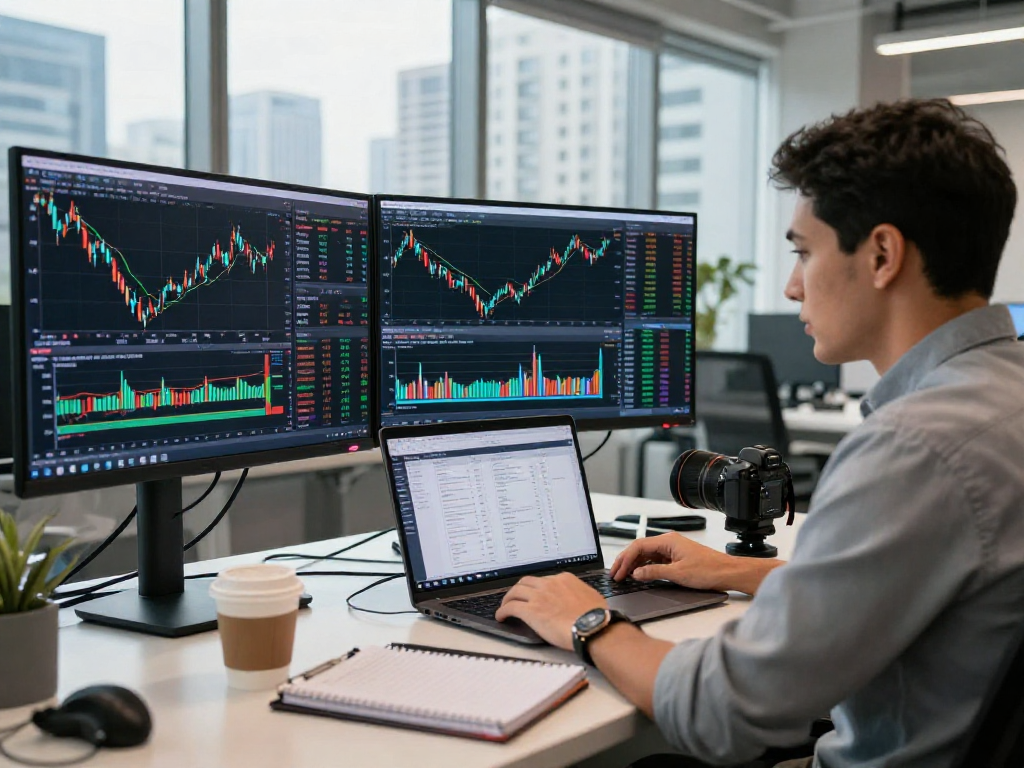 Professional examining metatrader 5 trading charts in a modern office
