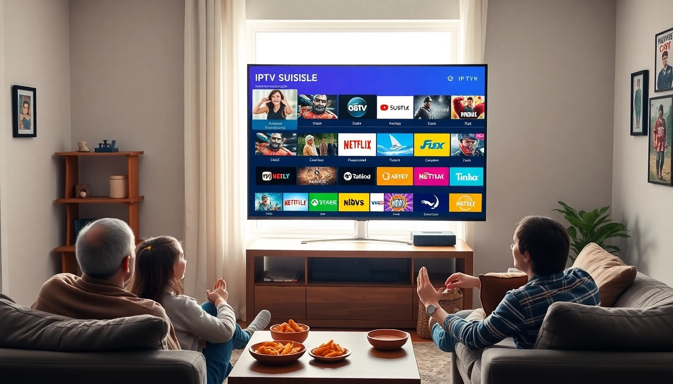 Families enjoying diverse content through IPTV Suisse in a cozy living room