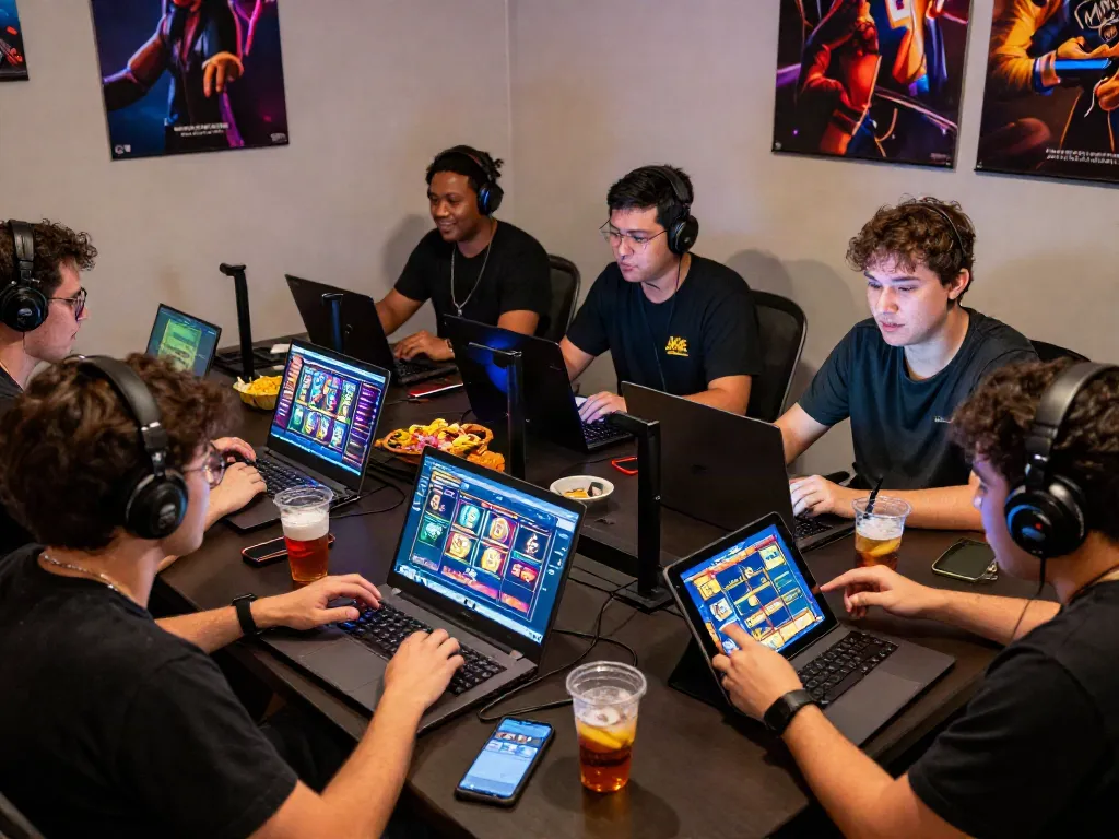 Players exploring slot gacor maxwin games in a vibrant online gaming atmosphere.