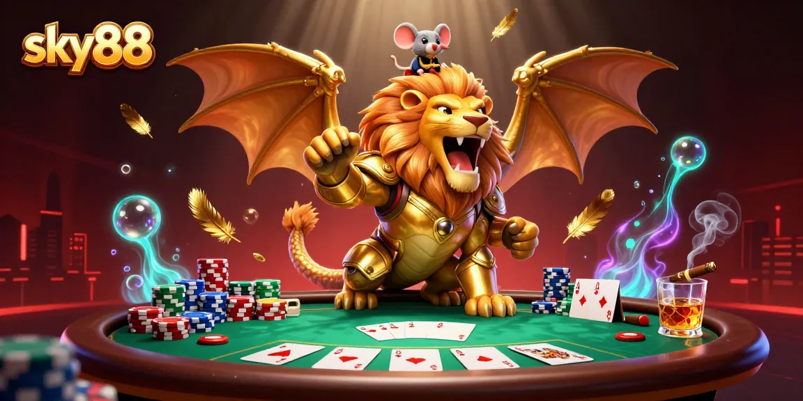 Engage with sky88 as the golden chimera creature and mouse jockey dominate the lively poker scene.