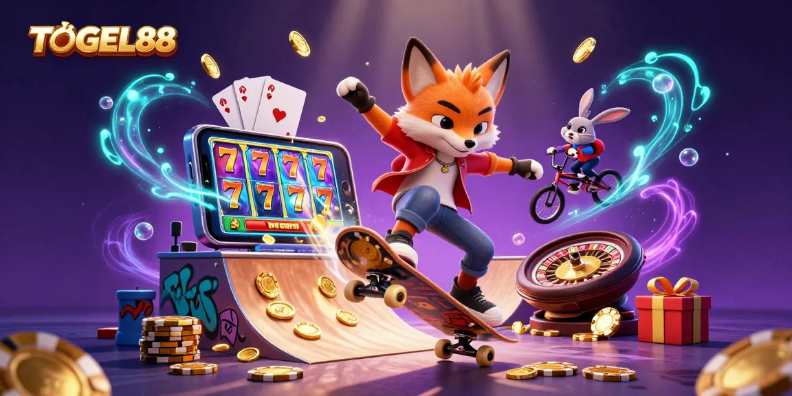 Engage with TOGEL88 by enjoying thrilling slots while a fox and rabbit showcase impressive tricks.