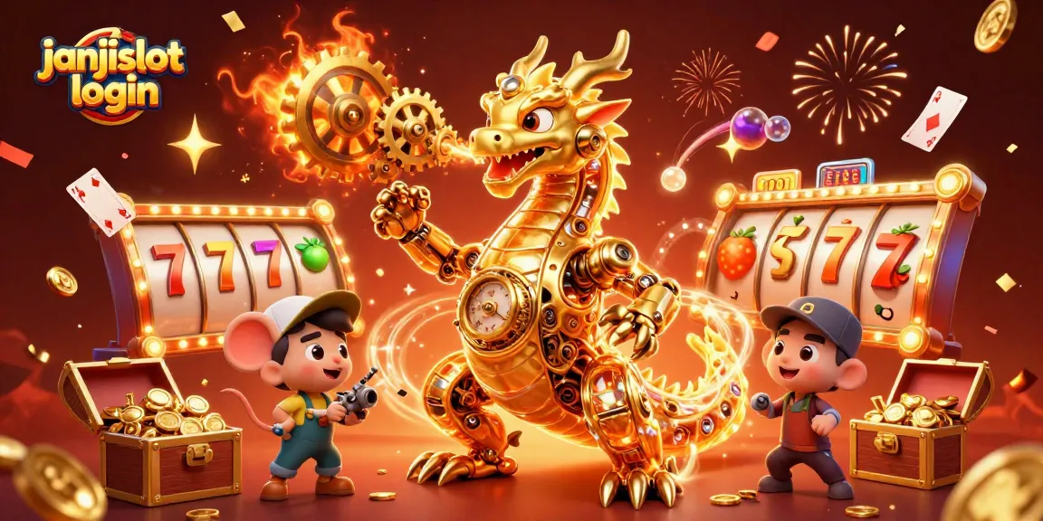 Experience winning excitement with janjislot login in this vibrant casino scene filled with dynamic slot elements.