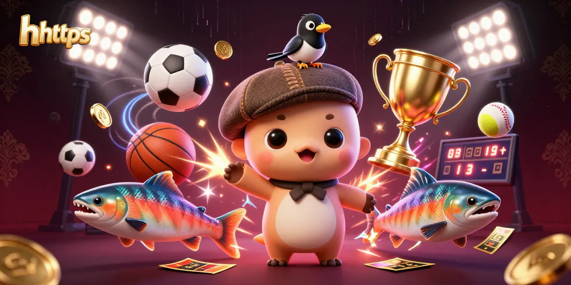Betting on hhttps showcases a playful scene with Nessie, sports balls, and gold coins.
