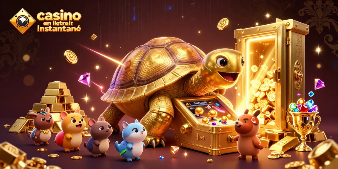 Retirez vos gains rapidement avec le casino en ligne retrait instantané, tandis qu'une tortue cartoonesque joue au jeu.