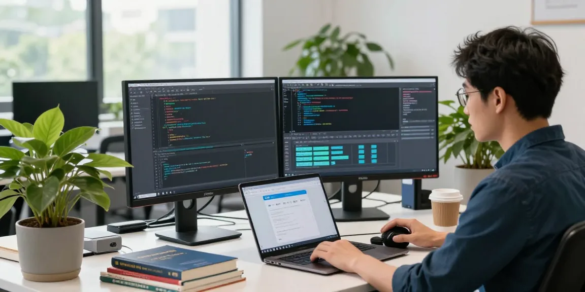 Developers coding on Telegram中文 interface in bright tech workspace.
