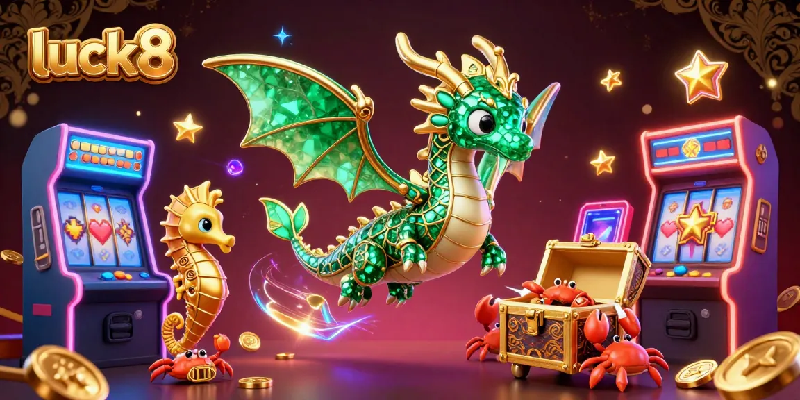 Experience luck8's vibrant casino adventure with a delightful sea dragon and treasure in 3D.