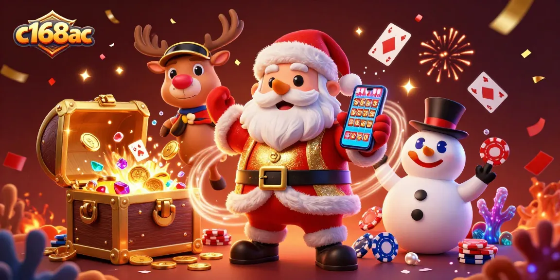 Experience thrilling jackpot spins and festive fun at c168ac with Santa and friends in a vibrant casino scene.