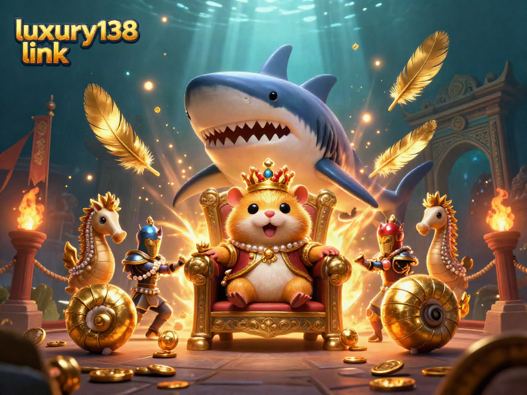 Tautan luxury138 link menghadirkan raja hamster emas bertakhta di gigi hiu dengan suasana kasino yang megah.