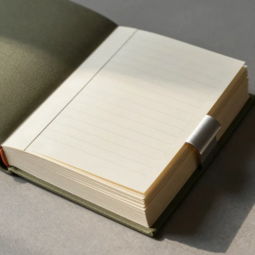 Dusty olive creator folder with blank cards, swatch strip, and edge tab, shot close and tactile.